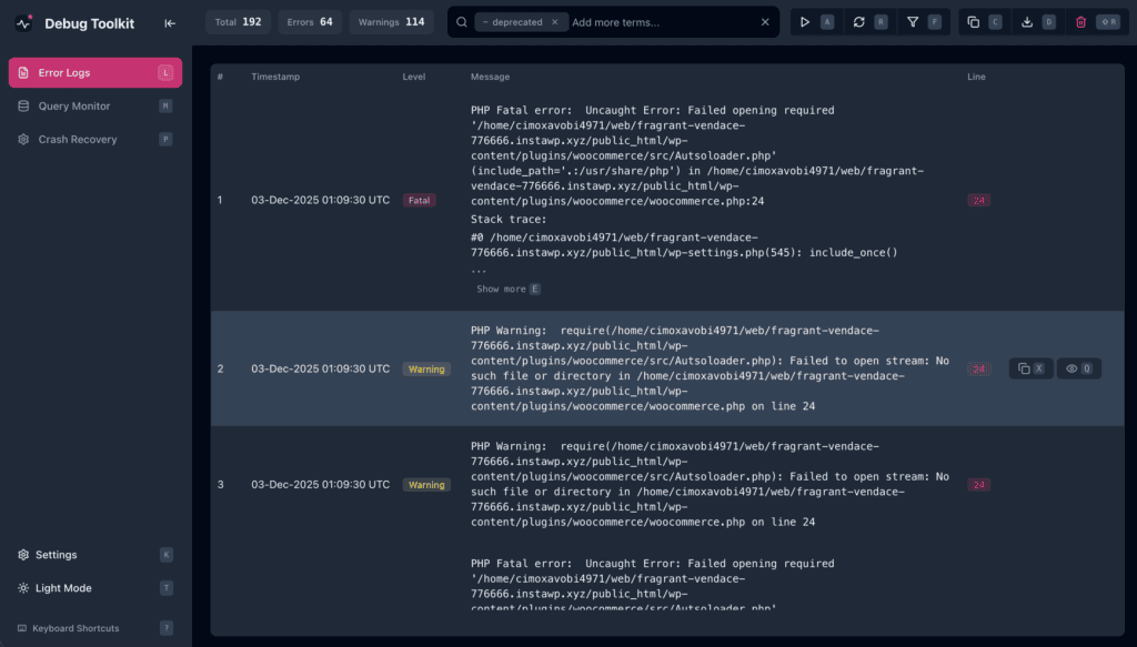 Error Log Viewer | WP Debug Toolkit