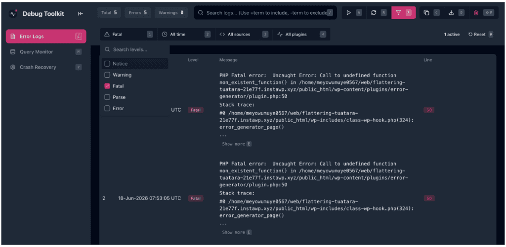 wp-debug-toolkit-error-logs-viewer-fatal-error
