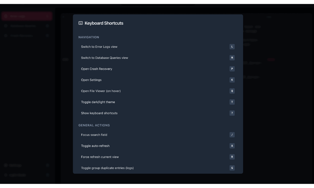 Keyboard Shortcuts | WP Debug Toolkit