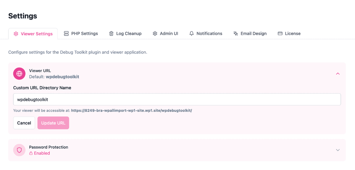 Custom Viewer URL | WP Debug Toolkit